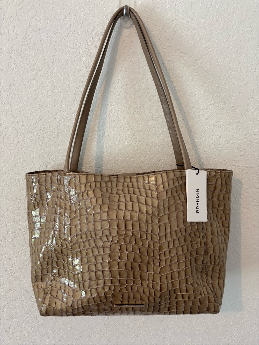 Brahmin Glossy Taupe Croc-Embossed Tote